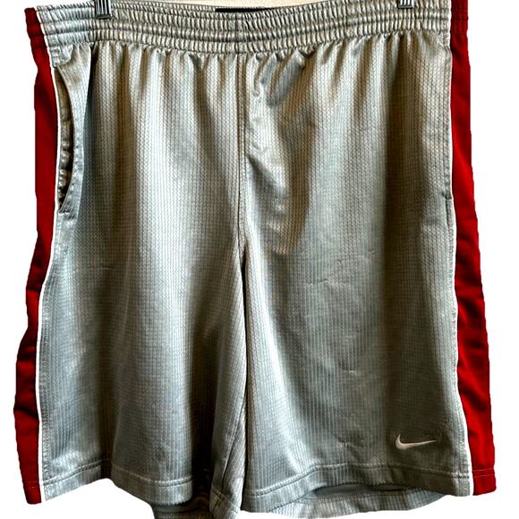 Nike Shorts Men XL Dazzle Shiny Silver Red Silky Baggy Basketball Long Y2K 1990s - Picture 1 of 9